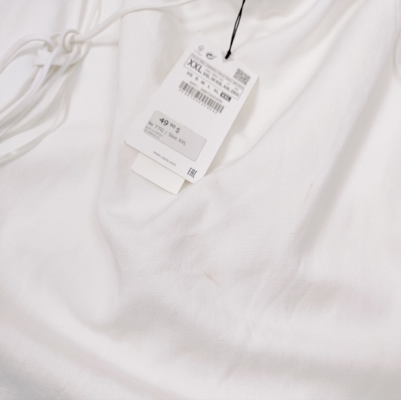 Zara Women's White Linen Blend Dress Size XXL Puff Sleeve Ruched Square Neck NEW - Picture 6 of 13
